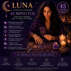 Consulta privada de tarot con Luna de 45 minutos para orientación espiritual y emocional profunda