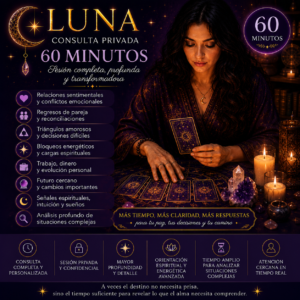 Consulta privada de tarot con Luna de 60 minutos para orientación espiritual profunda y análisis emocional