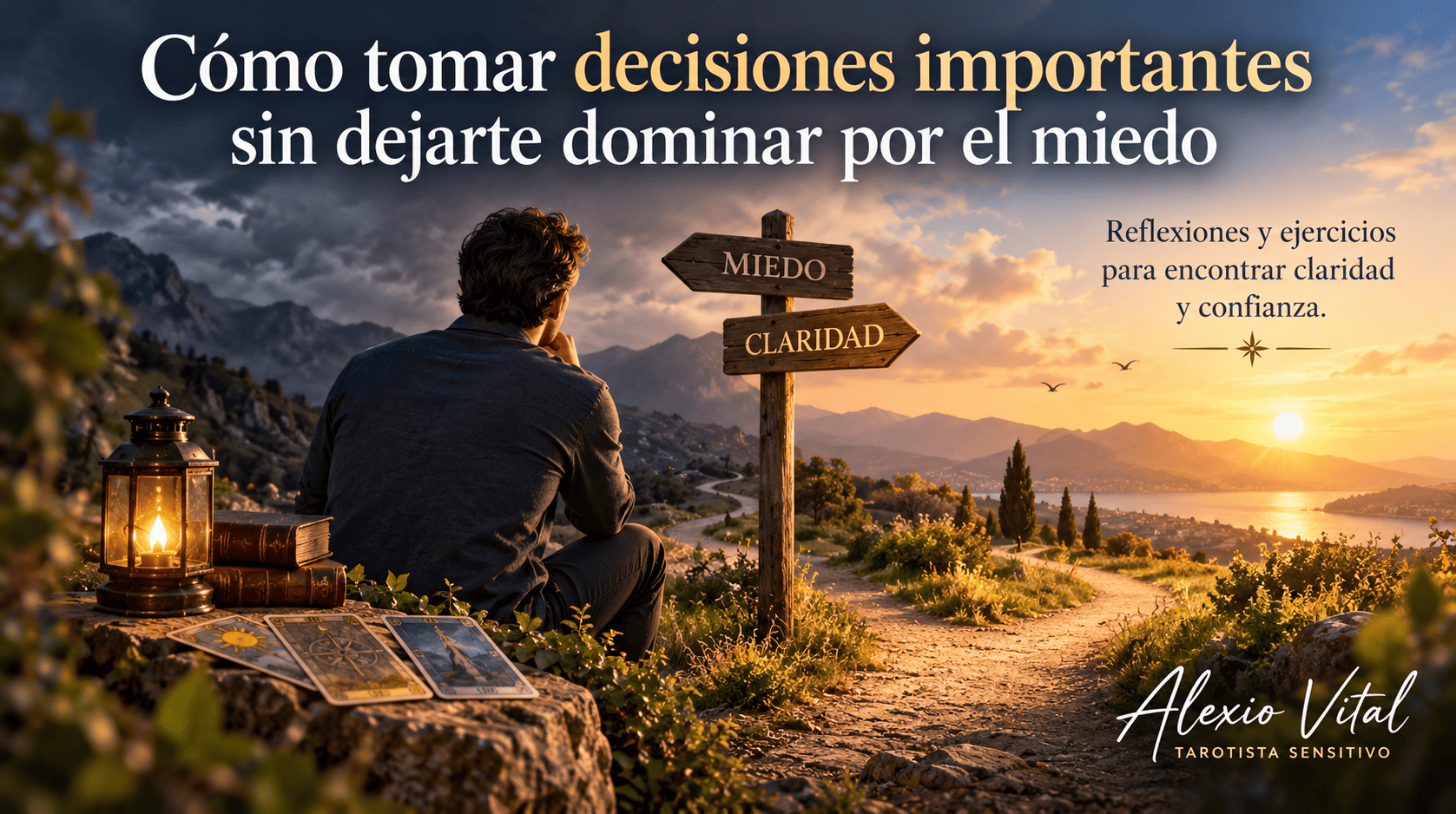 Ilustración sobre cómo tomar decisiones importantes sin miedo, con una persona ante dos caminos que simbolizan el miedo y la claridad.
